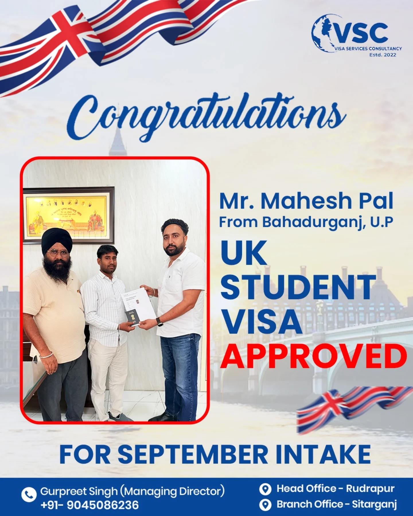 Mahesh Pal — UK Student Visa — September Intake
