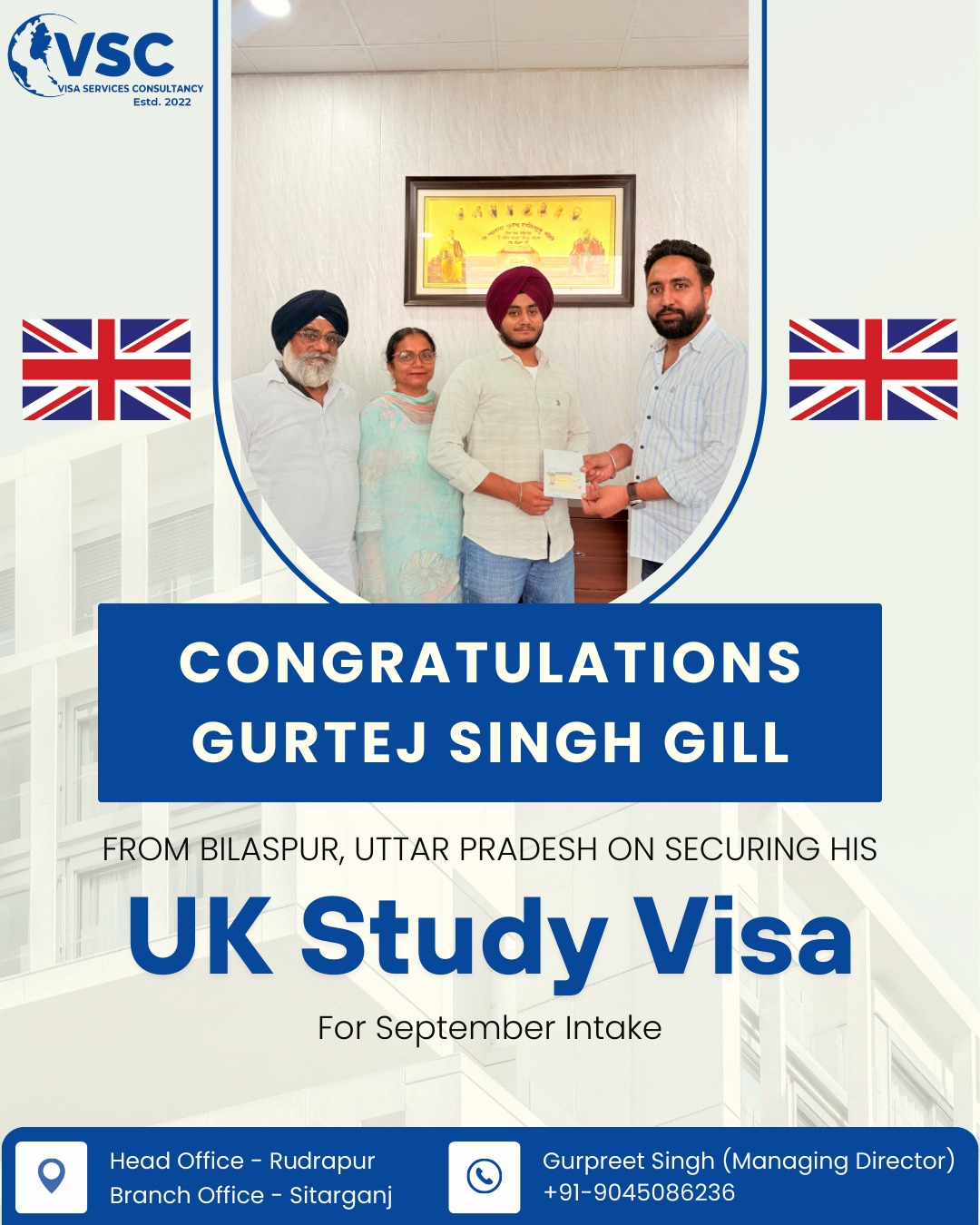 Gurtej Singh Gill — UK Study Visa — September Intake