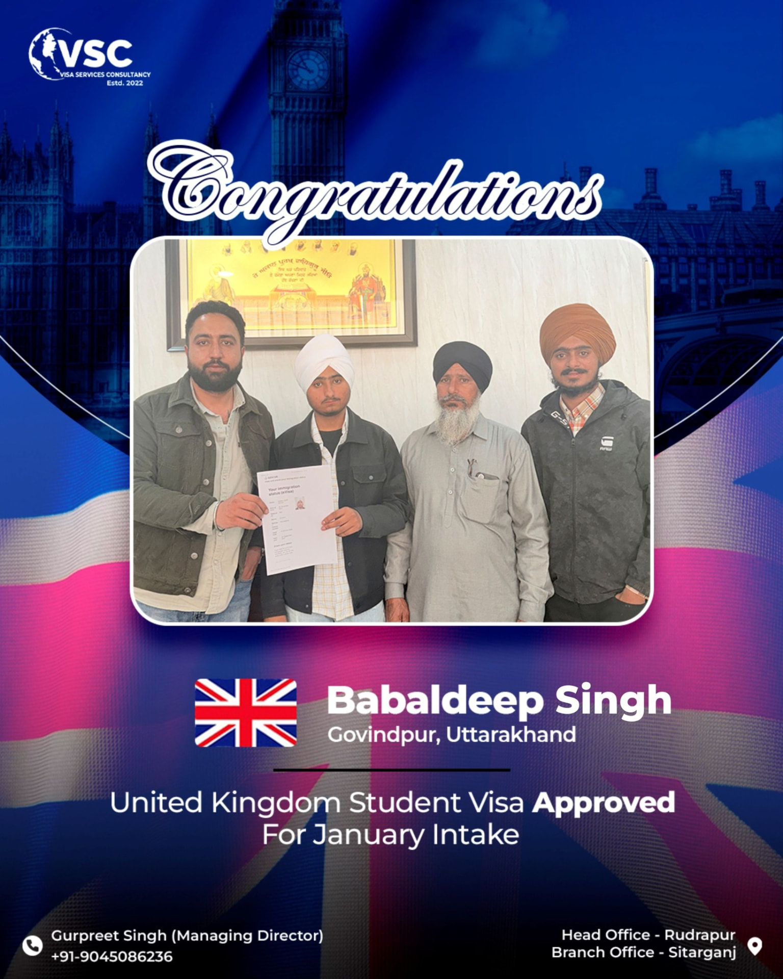 Babaldeep Singh — UK Student Visa — January Intake