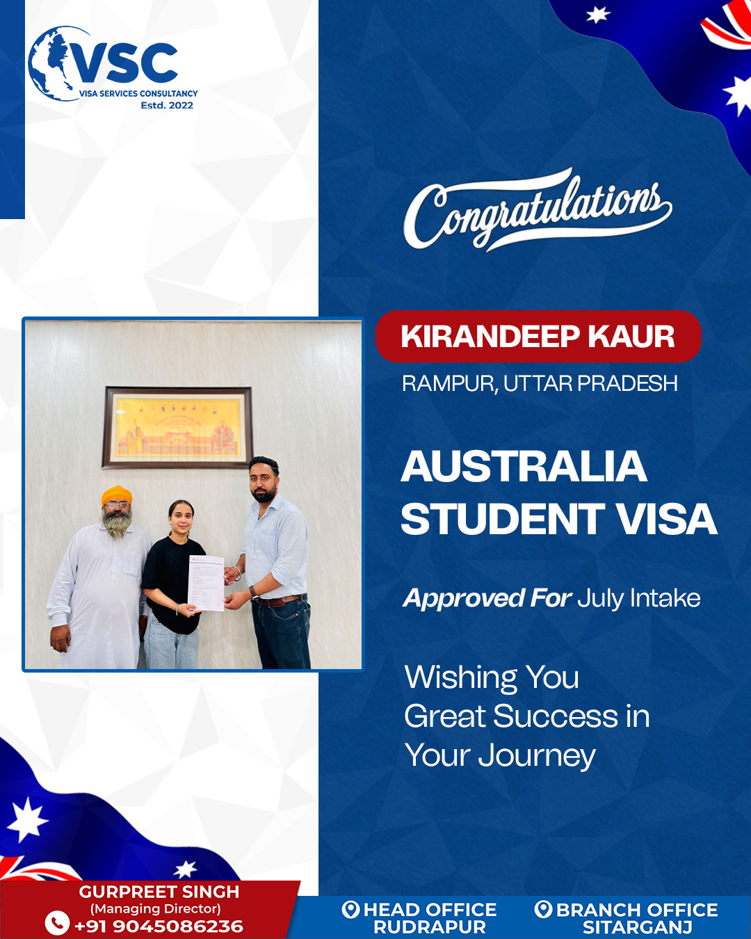 Kirandeep Kaur — Australia Student Visa — July Intake