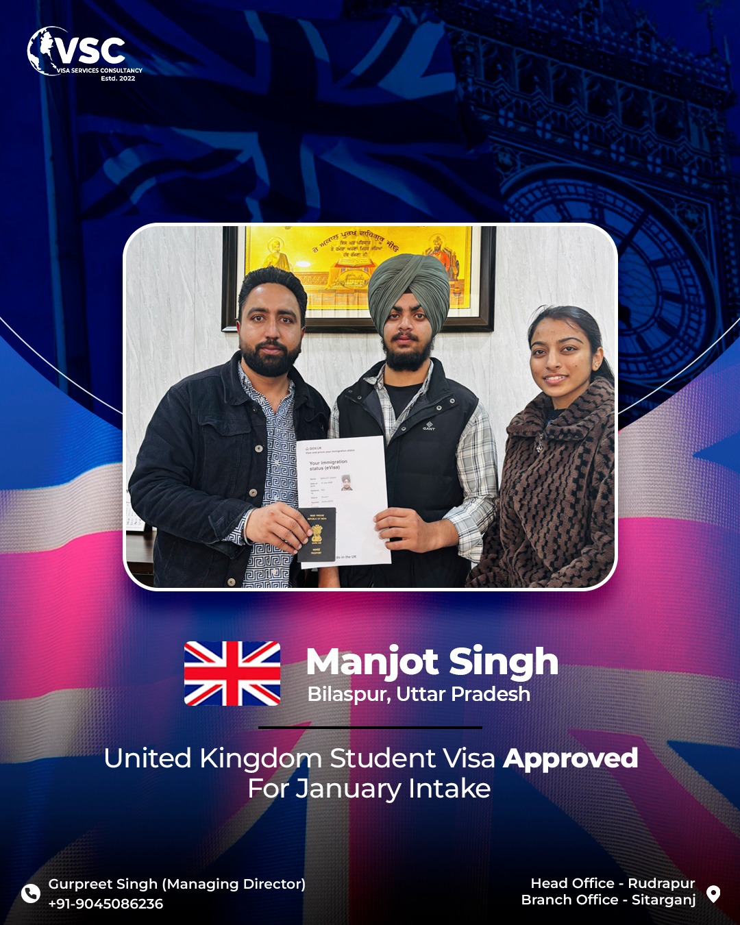 Manjot Singh — UK Student Visa — January Intake